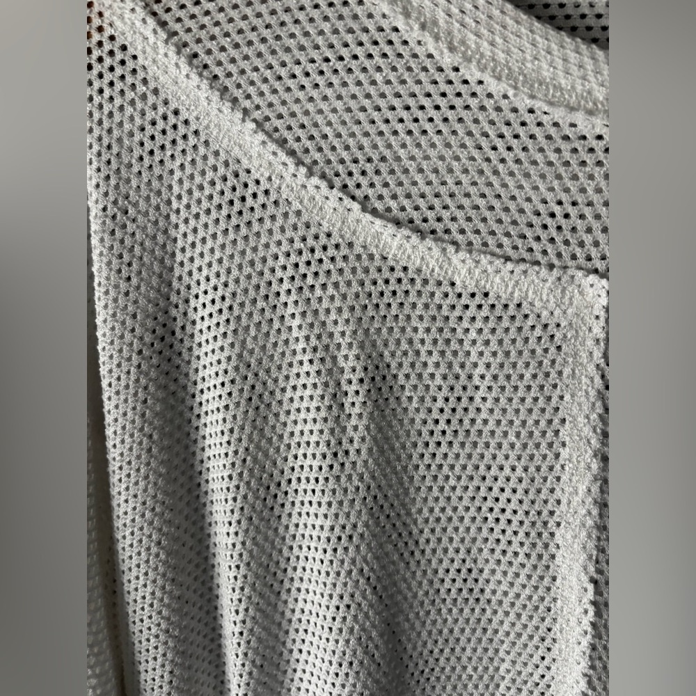 Tribal White Mesh Pullover Crewneck Tie-Hem Long Sleeve | Size L - Picture 9 of 11